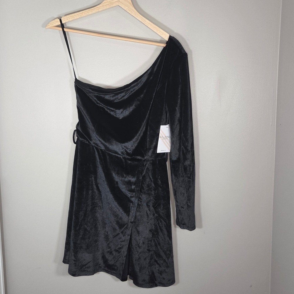 Kalani Hilliker Alyce Paris Velvet One Shoulder Dress S Black Cocktail NWT